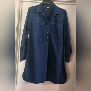 Old Navy Women's Dark Wash Chambray Denim Mini Shirt Dress Sz L Travel EUC $22